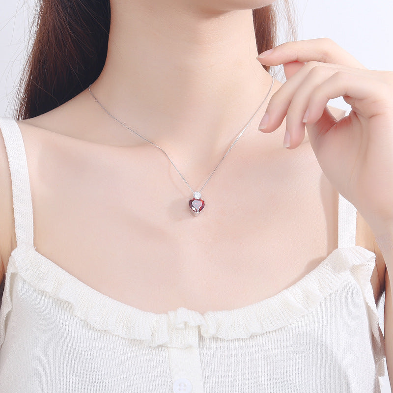 Women’s necklace with heart-shaped ruby pendant and sparkling zirconia Nin Boutique