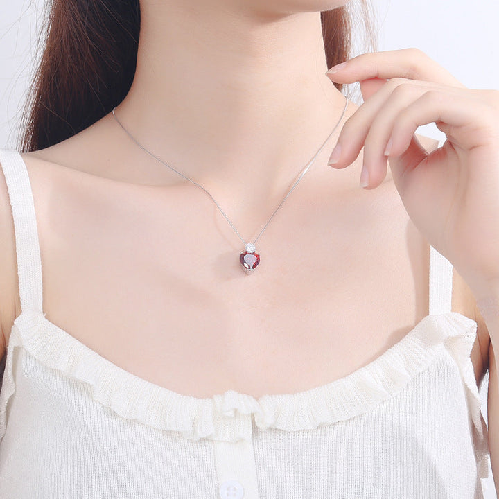 Women’s necklace with heart-shaped ruby pendant and sparkling zirconia Nin Boutique