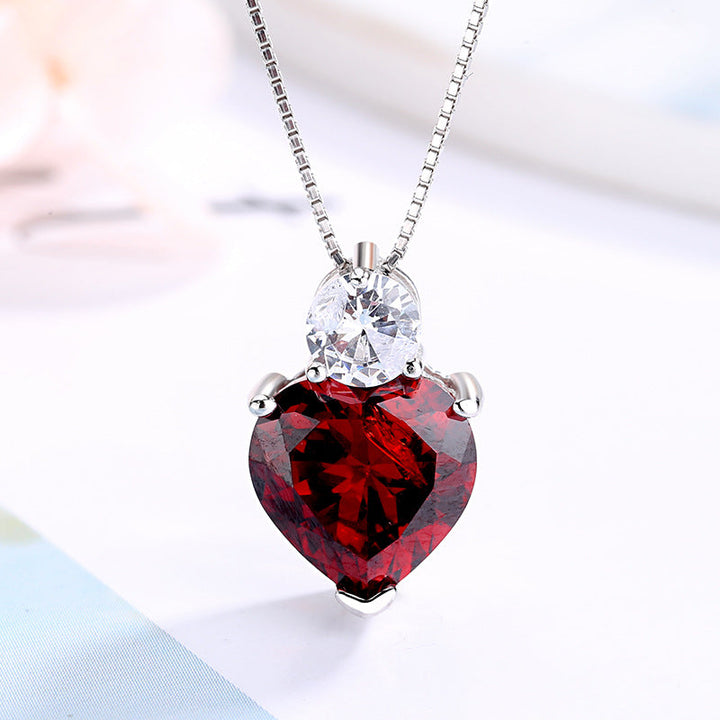 Women’s necklace with heart-shaped ruby pendant and sparkling zirconia Nin Boutique