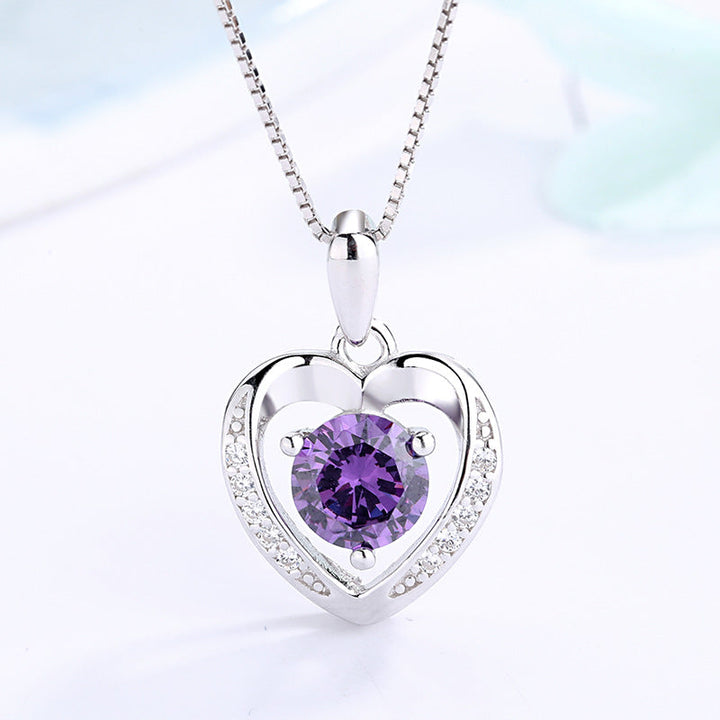 Women's pendant necklace with sparkling violet stone and elegant heart design Nin Boutique