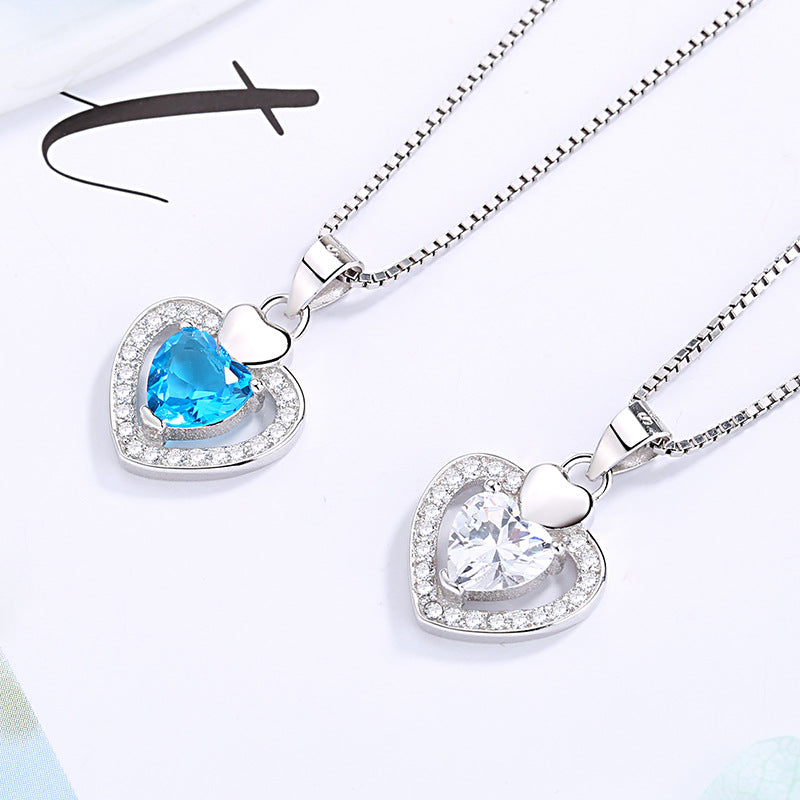 Women's necklace with double heart pendant and sparkling zirconia Nin Boutique