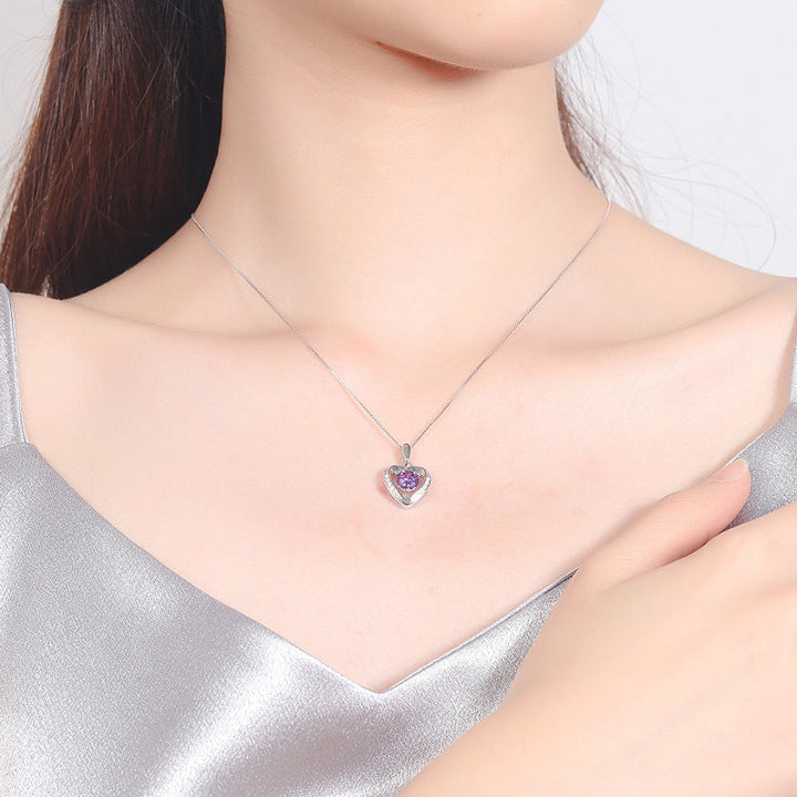 Women's pendant necklace with sparkling violet stone and elegant heart design Nin Boutique