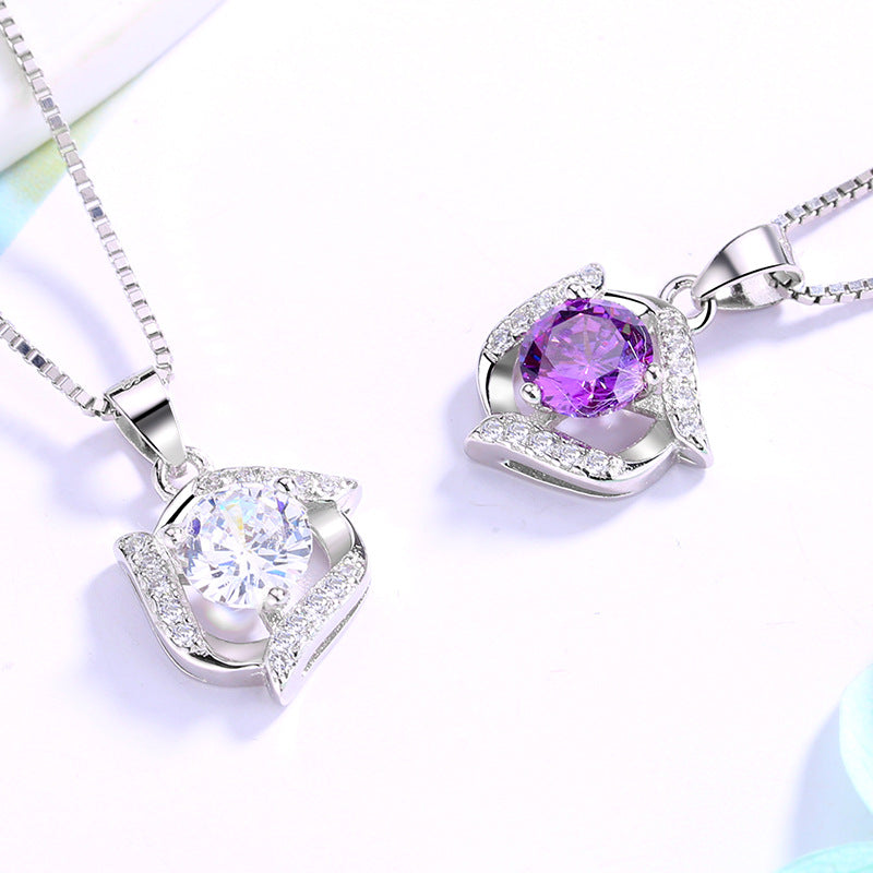 Women’s necklace with sparkling amethyst pendant and elegant stainless steel details Nin Boutique