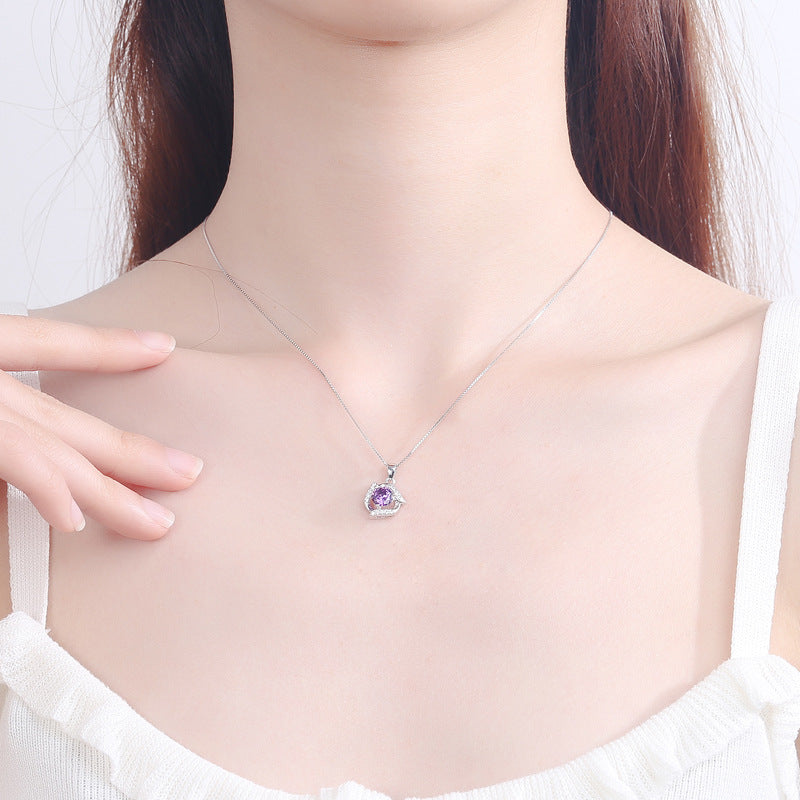 Women’s necklace with sparkling amethyst pendant and elegant stainless steel details Nin Boutique