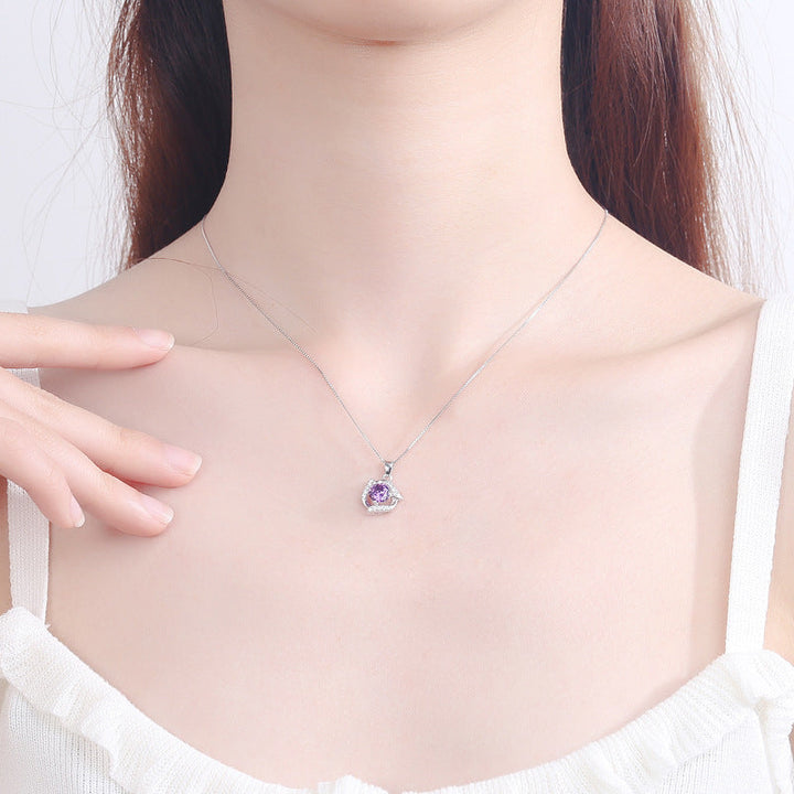 Women’s necklace with sparkling amethyst pendant and elegant stainless steel details Nin Boutique