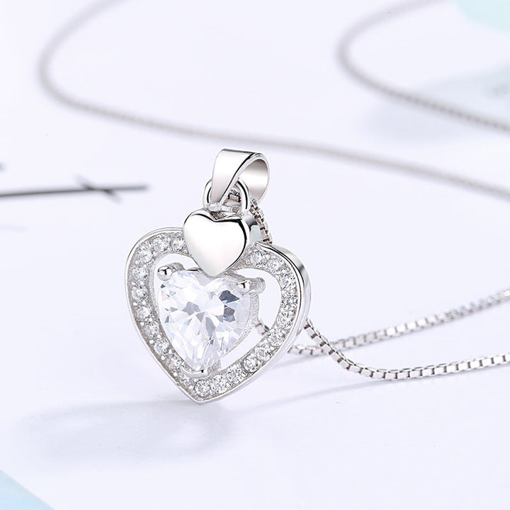 Women's necklace with double heart pendant and sparkling zirconia Nin Boutique