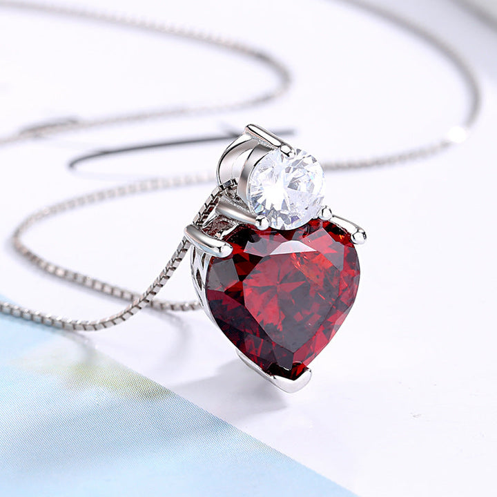 Women’s necklace with heart-shaped ruby pendant and sparkling zirconia Nin Boutique