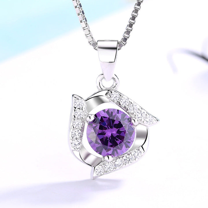 Women’s necklace with sparkling amethyst pendant and elegant stainless steel details Nin Boutique