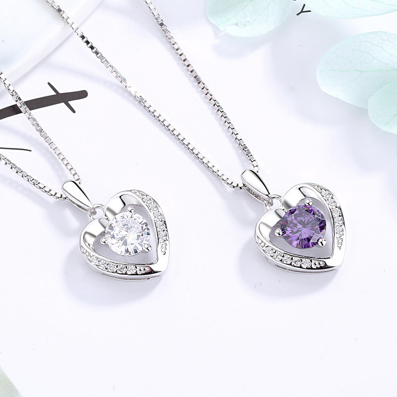 Women's pendant necklace with sparkling violet stone and elegant heart design Nin Boutique