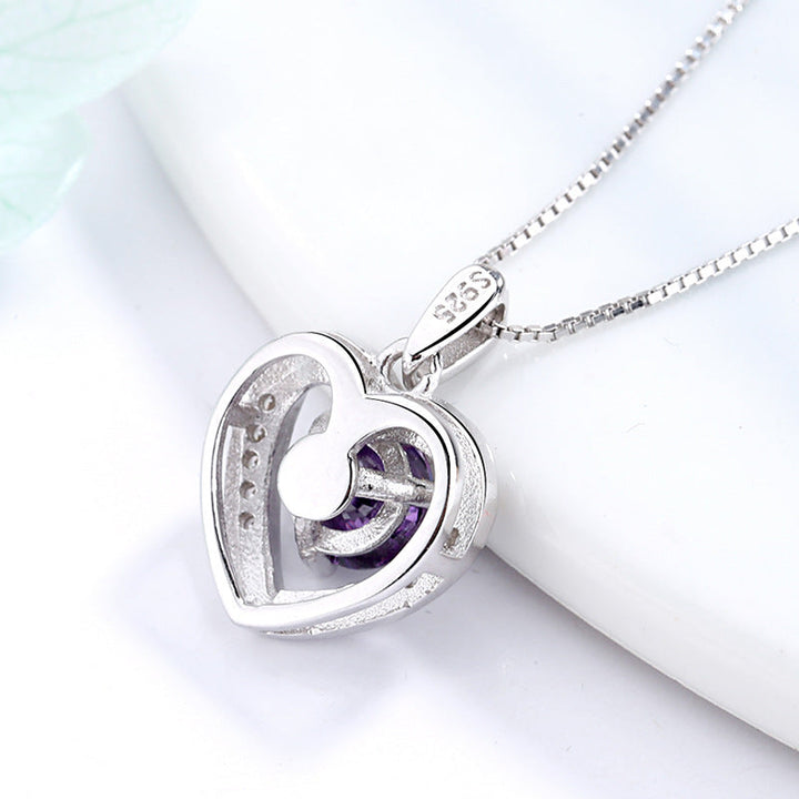 Women's pendant necklace with sparkling violet stone and elegant heart design Nin Boutique