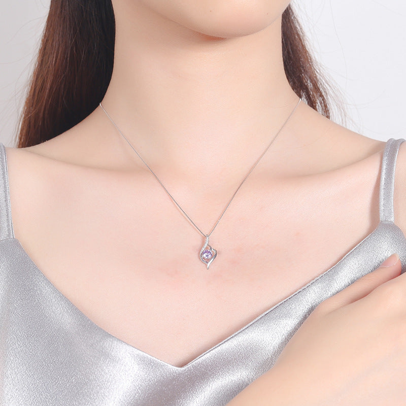 Women's pendant necklace with sparkling purple stone and artistic design Nin Boutique