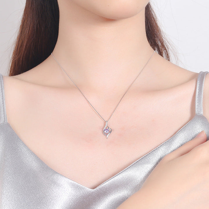 Women's pendant necklace with sparkling purple stone and artistic design Nin Boutique