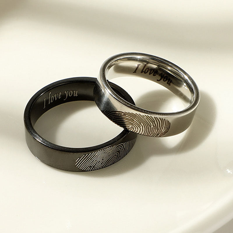 Ladies' wedding rings with unique fingerprint engraving and emotional message Nin Boutique
