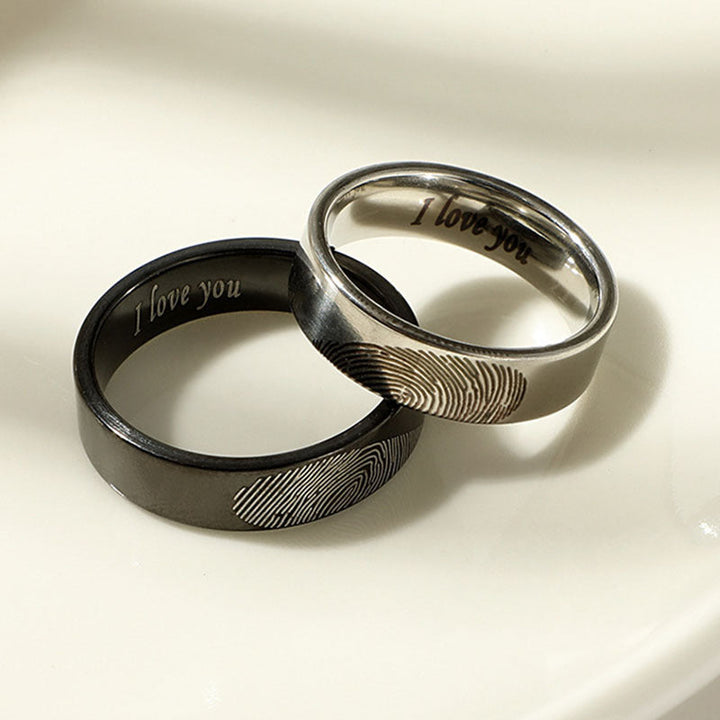 Ladies' wedding rings with unique fingerprint engraving and emotional message Nin Boutique