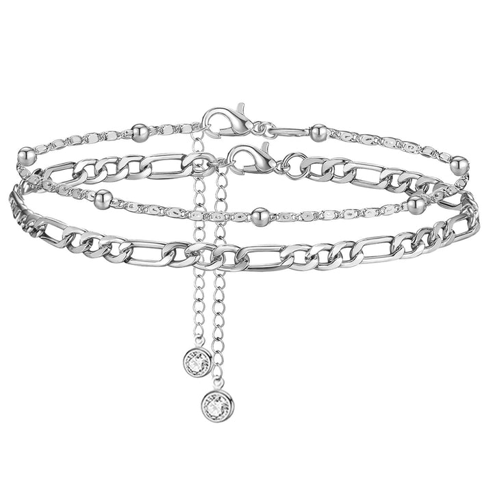 Women's ankle bracelet with double link chain and sparkling accents Nin Boutique