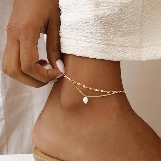 Ladies ankle bracelet with double link design and heart-shaped pendant Nin Boutique