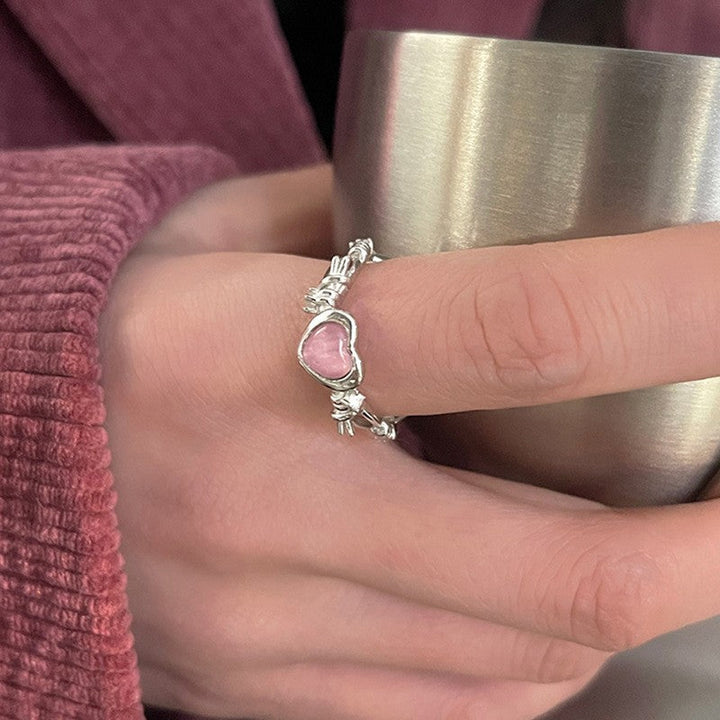 Ladies Open Ring with Heart-Shaped Pendant and Sparkling Accents Nin Boutique