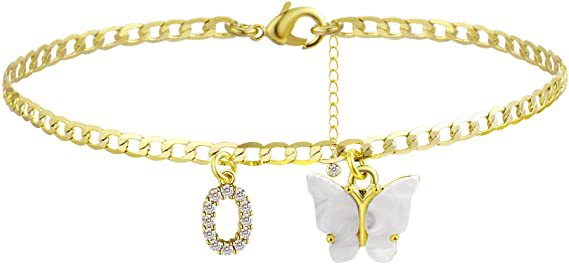 Ladies ankle bracelet with elegant glitter and butterfly charms Nin Boutique