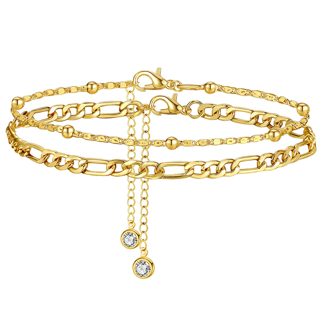 Women's ankle bracelet with double link chain and sparkling accents Nin Boutique