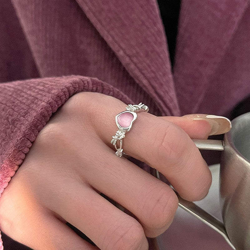 Ladies Open Ring with Heart-Shaped Pendant and Sparkling Accents Nin Boutique