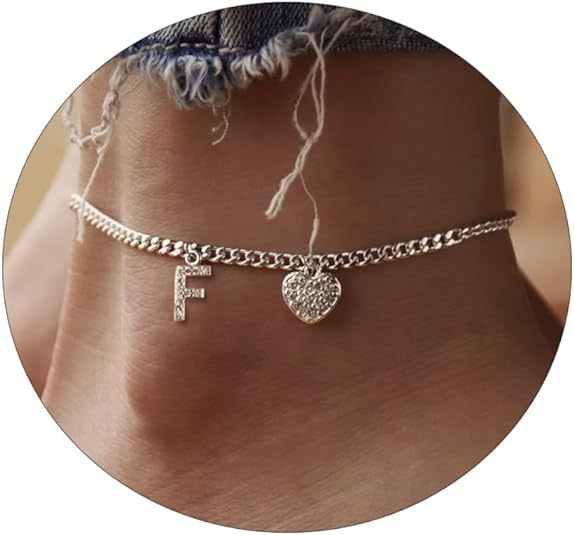 Women’s anklet with personalized letter and sparkling heart pendant Nin Boutique