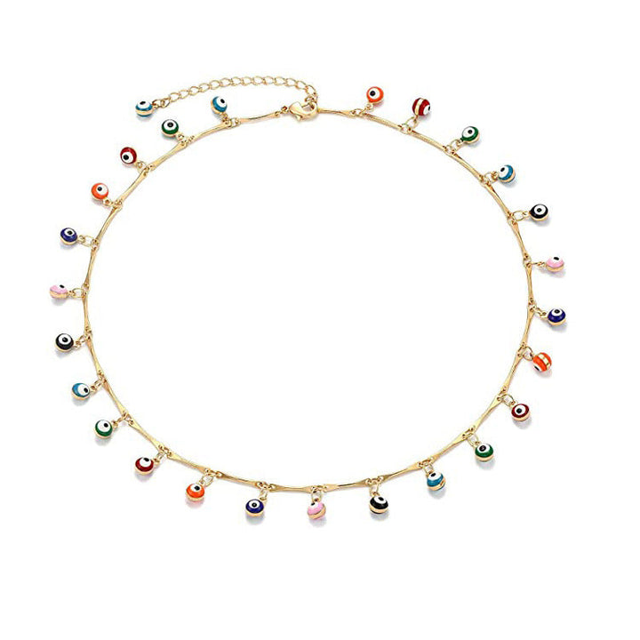 Ladies ankle bracelet with colorful eye charms and elegant chain Nin Boutique
