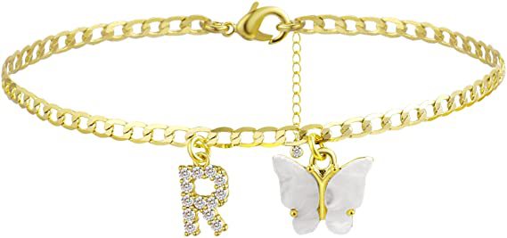 Ladies ankle bracelet with elegant glitter and butterfly charms Nin Boutique