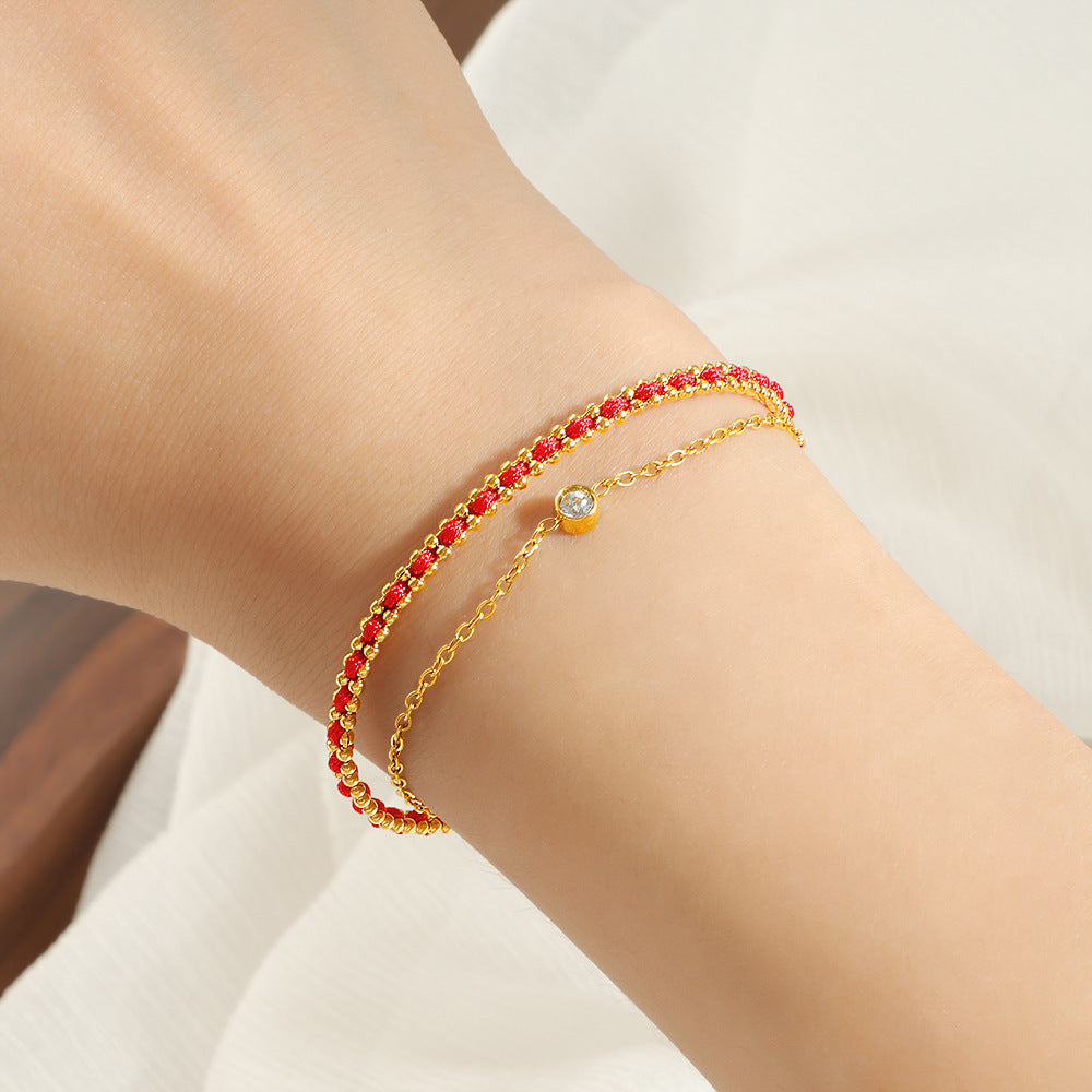 Women's anklet with sparkling zirconia and red crystal Nin Boutique