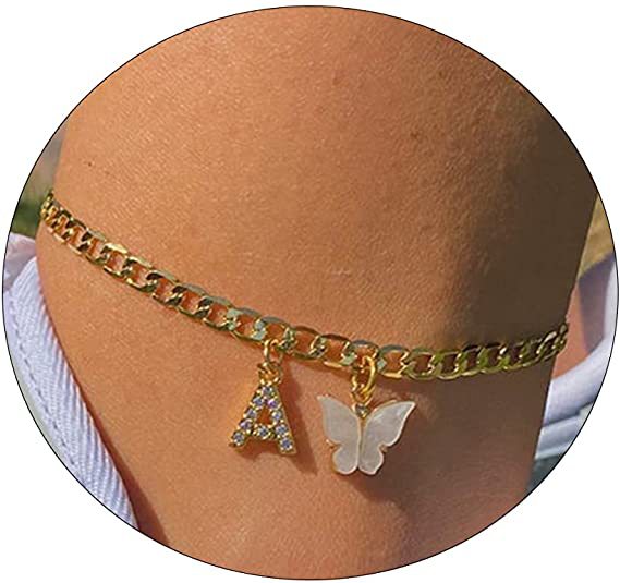 Ladies ankle bracelet with elegant glitter and butterfly charms Nin Boutique