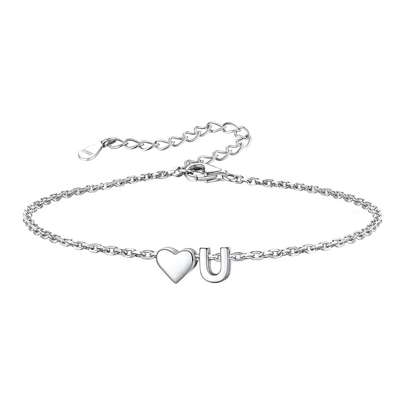 Women's ankle bracelet with personalized heart and letter pendant Nin Boutique