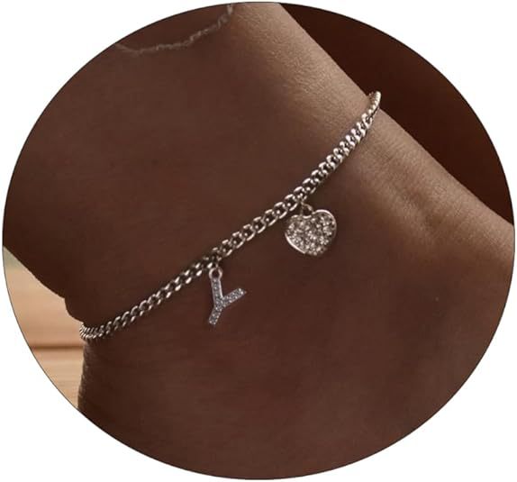 Women’s anklet with personalized letter and sparkling heart pendant Nin Boutique