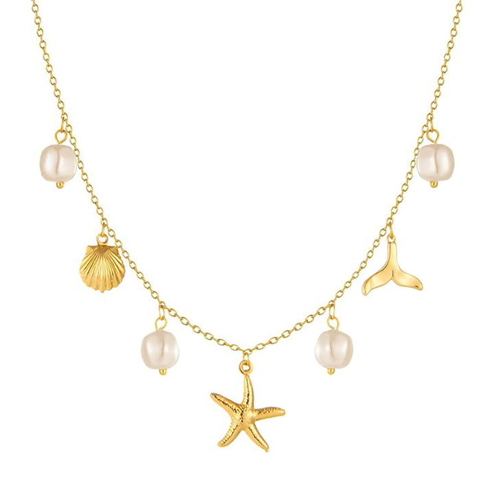 Women's necklace in maritime style with shells and pearl pendants Nin Boutique