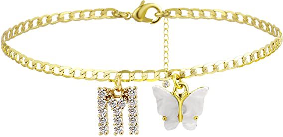 Ladies ankle bracelet with elegant glitter and butterfly charms Nin Boutique