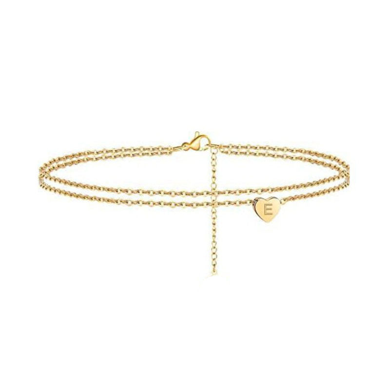 Women's ankle bracelet with initialed heart pendant and fine link chains Nin Boutique