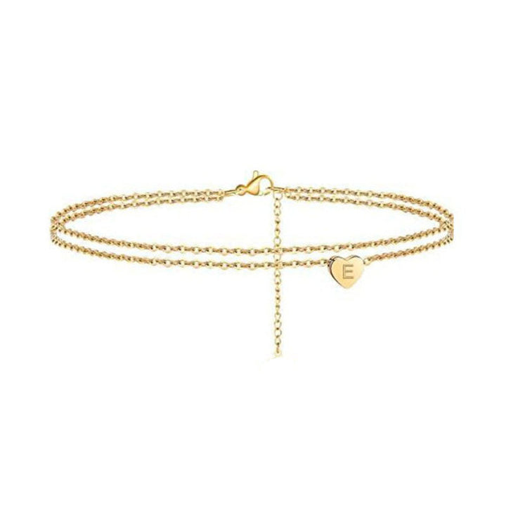 Women's ankle bracelet with initialed heart pendant and fine link chains Nin Boutique