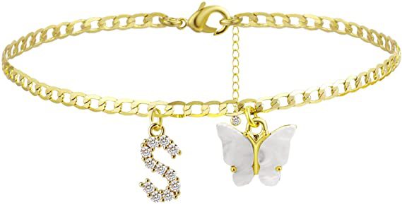 Ladies ankle bracelet with elegant glitter and butterfly charms Nin Boutique