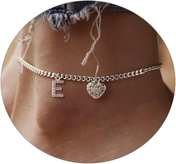 Women’s anklet with personalized letter and sparkling heart pendant Nin Boutique