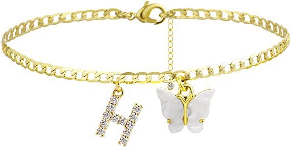 Ladies ankle bracelet with elegant glitter and butterfly charms Nin Boutique