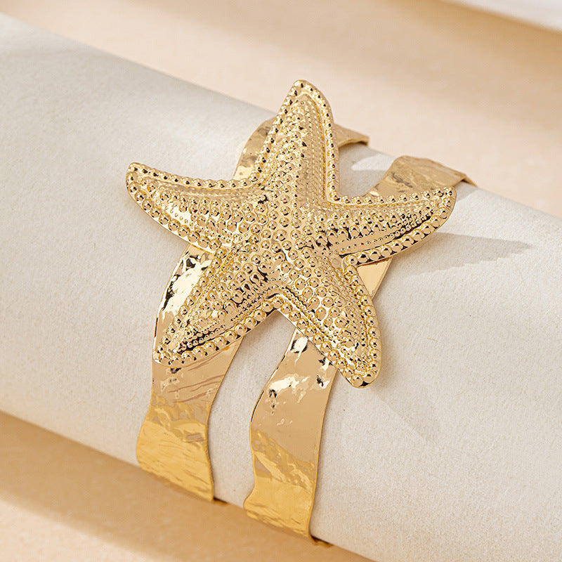Women's Open Cuff Bracelet with Maritime Shell and Starfish Design Nin Boutique
