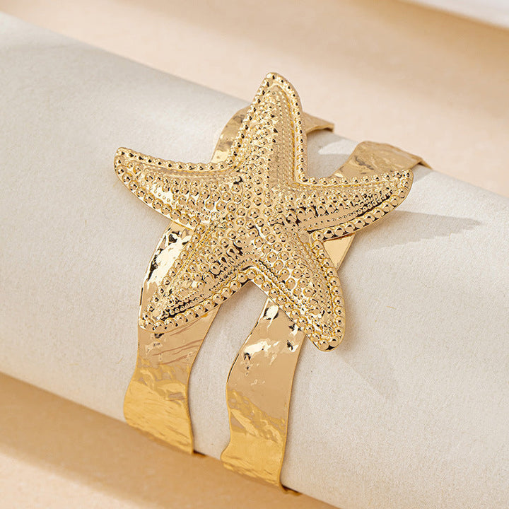 Women's Open Cuff Bracelet with Maritime Shell and Starfish Design Nin Boutique