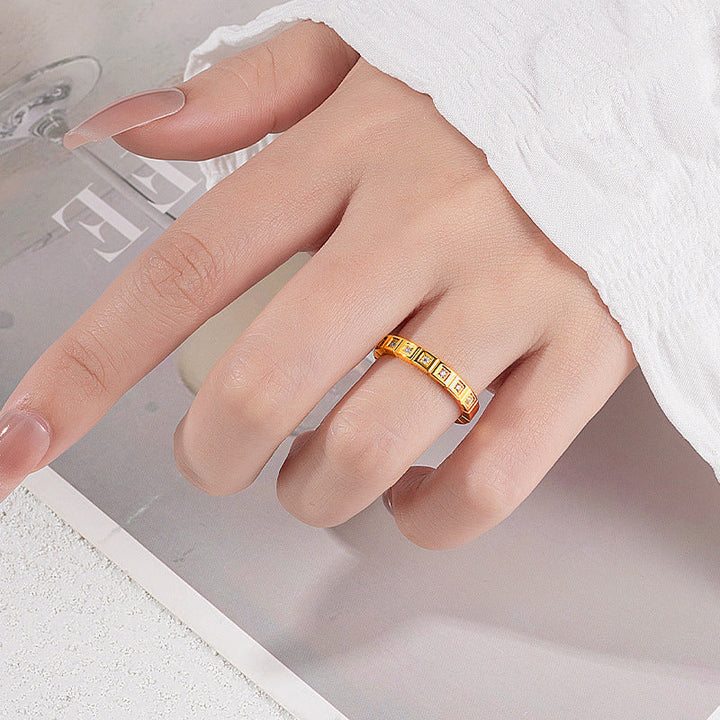 Ladies stylish ring with modern square design and sparkling zirconia stones Nin Boutique