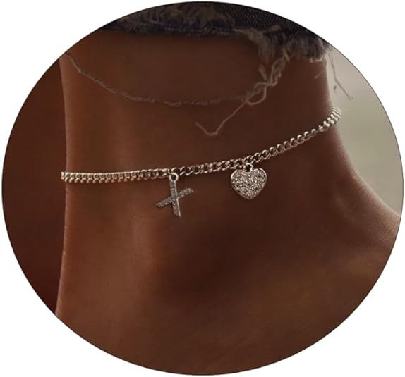 Women’s anklet with personalized letter and sparkling heart pendant Nin Boutique