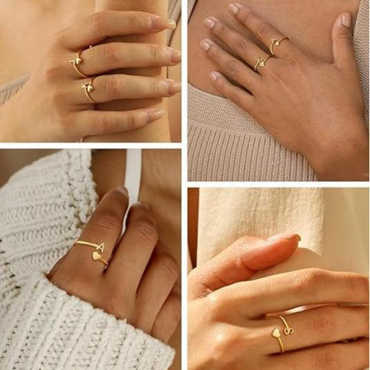 Women's ring with personalized heart and letter pendant Nin Boutique