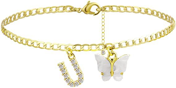 Ladies ankle bracelet with elegant glitter and butterfly charms Nin Boutique