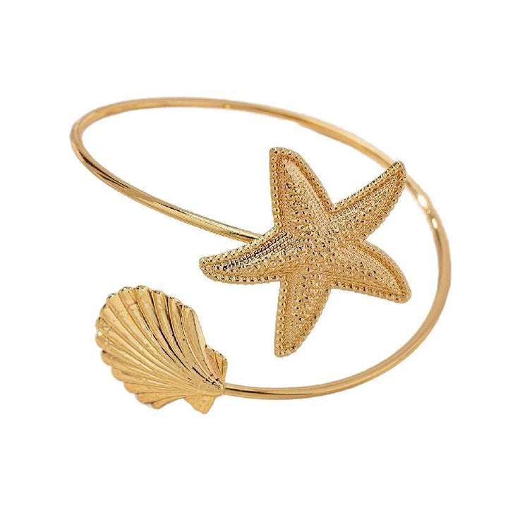 Women's Open Bangle with Maritime Star and Shell Design Nin Boutique