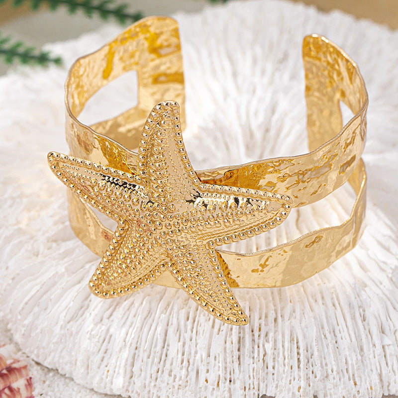 Women's Open Cuff Bracelet with Maritime Shell and Starfish Design Nin Boutique