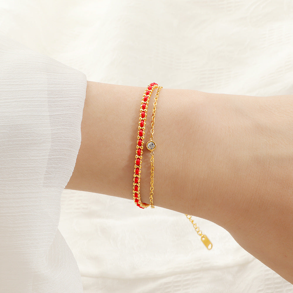 Women's anklet with sparkling zirconia and red crystal Nin Boutique