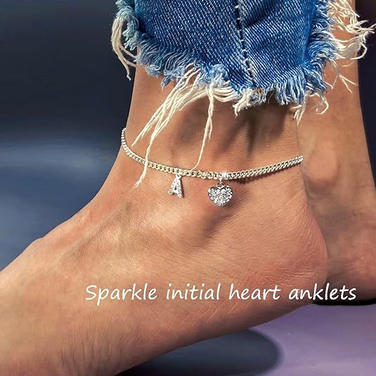 Women’s anklet with personalized letter and sparkling heart pendant Nin Boutique