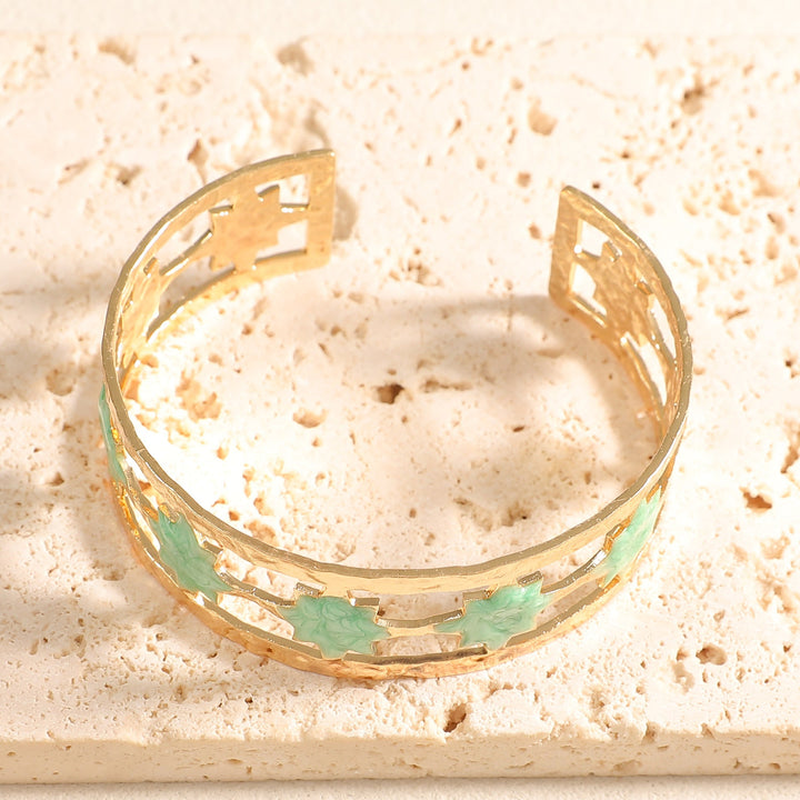 Women's Open Bangle with Elegant Leaf Design Nin Boutique