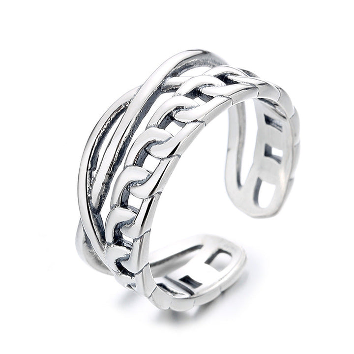 Women's Open Ring with Faceted Chain Motif Nin Boutique